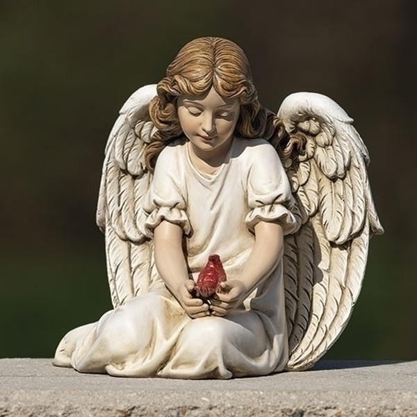 Angel Seated with Cardinal Garden Statue